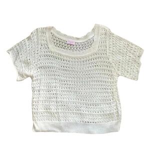 Pink Lily Light Cream Short Sleeve Crotchet Top Size medium